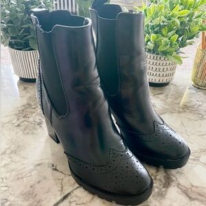 Oxford Faux Leather Chunky Heel Booties